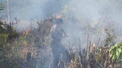 Aksi Responsif Polsek Kelumpang Hulu Cegah Karhutla, Ipda Agus Setiawan Kerahkan Anggota Ketitik Lokasi Api